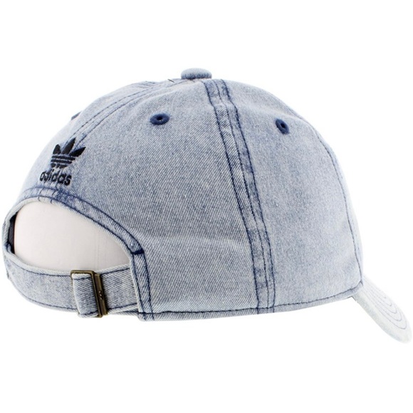 NWT Adidas Original Hat Men's Relaxed Strapback Cap Washed BLUE Denim Round Brim - Picture 1 of 10